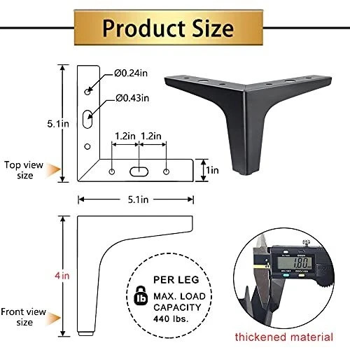 4 Inch Metal Furniture Legs Black Legs For Furniture Set Of 4 Modern Style Repla