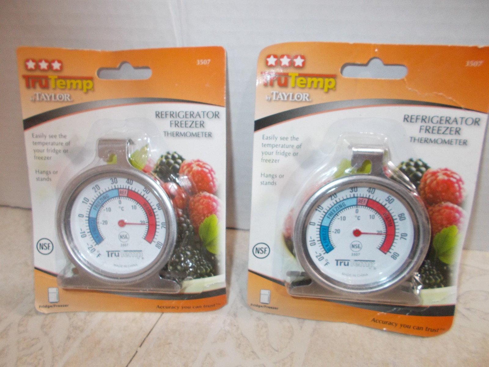 Lot of 2- Taylor TruTemp 3507 Thermometer, Refrigerator/Freezer, -20° to 80°F