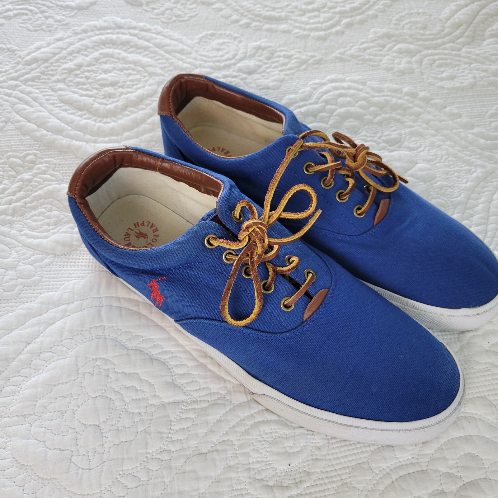 POLO Ralph Lauren Vaughn Canvas Leather Blue Shoes Red Pony Logo Dock Casual 13D