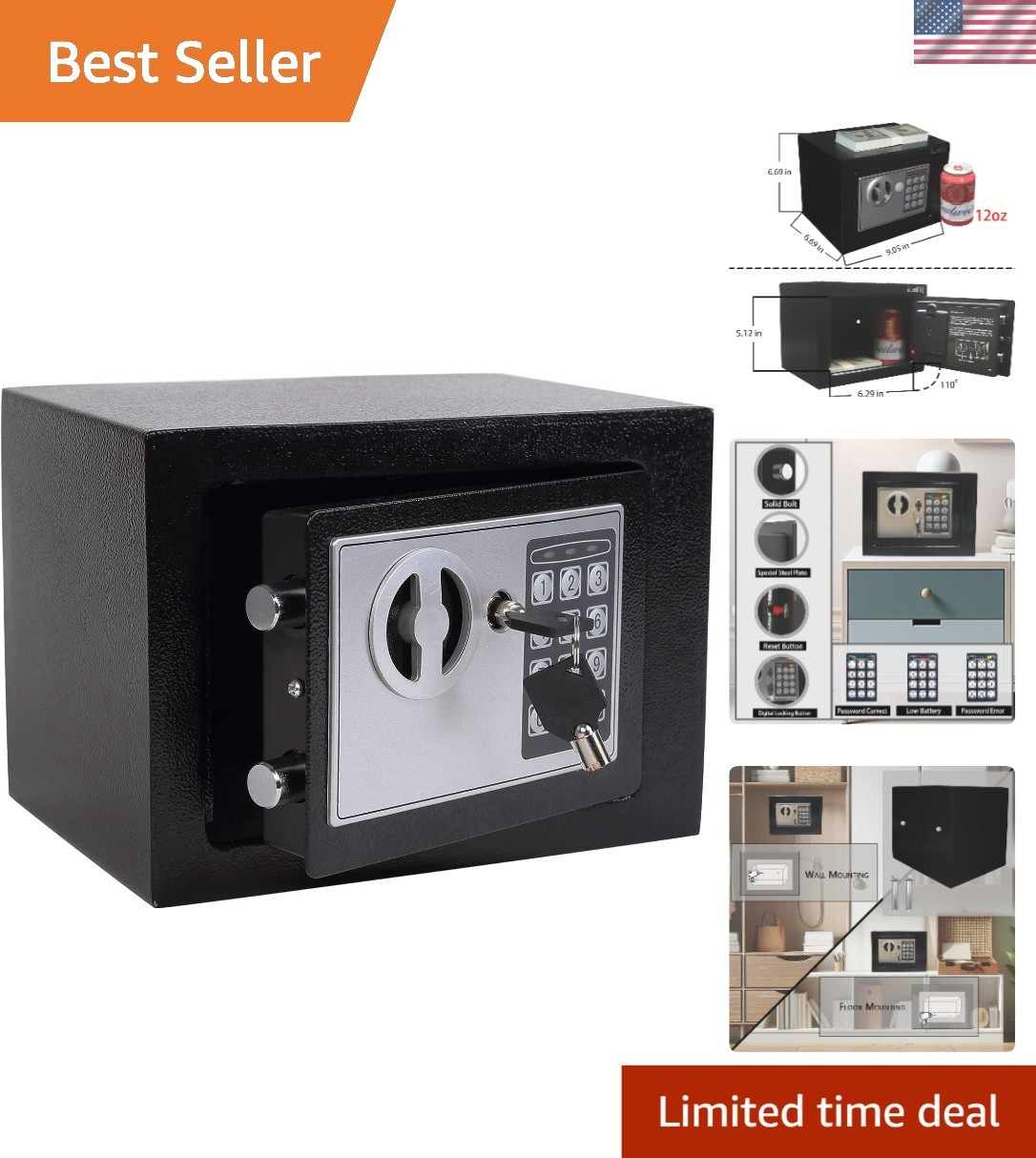 Sturdy Alloy Steel Safe Box with Push Button Keypad - Ideal for Valuables