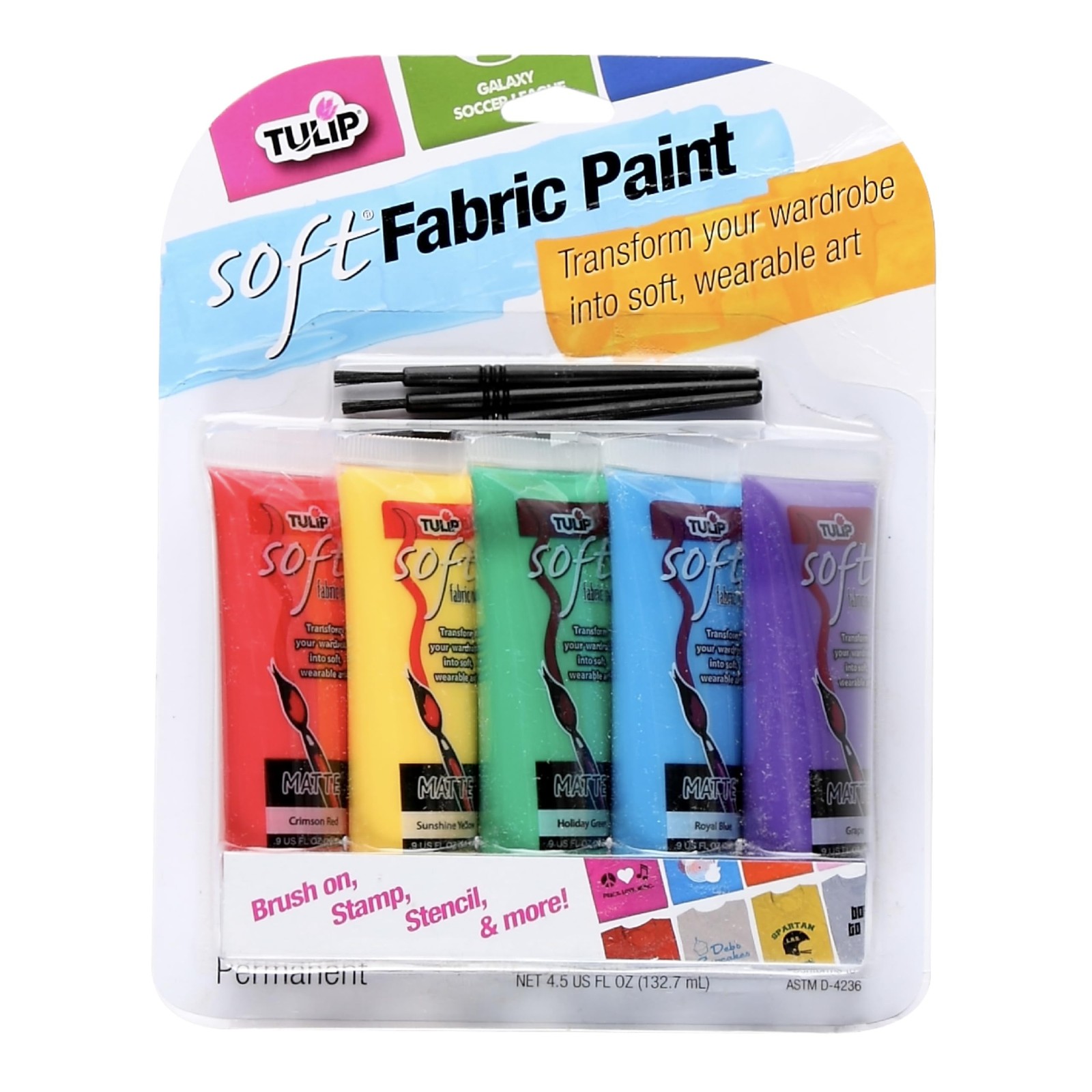 Tulip Soft Fabric Paint, Permanent on Clothes, Bold Primary Colors, 8 Pieces,...