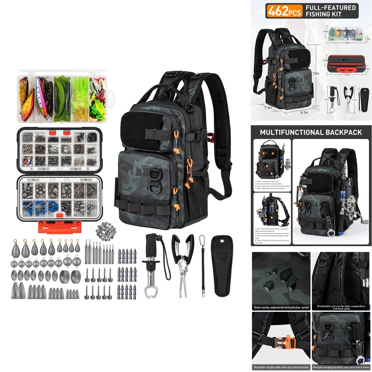 THKFISH Fishing Tool Kit, Backpack And Tackle Tackle Included Lures Hooks