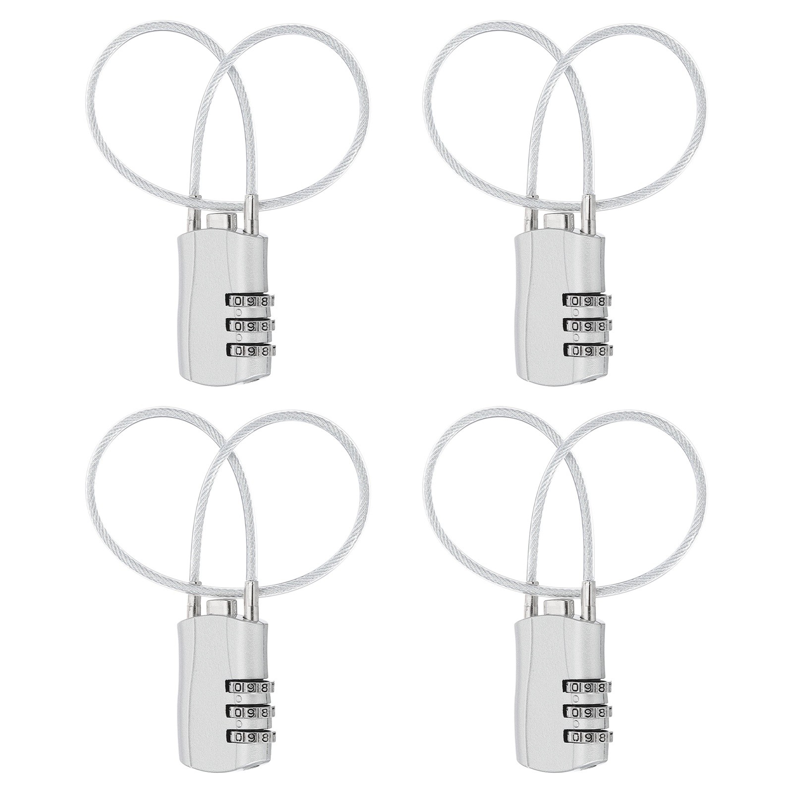 4 Pcs 3 Digit Luggage Cable Combination Lock with 12" Long Cable, Silver