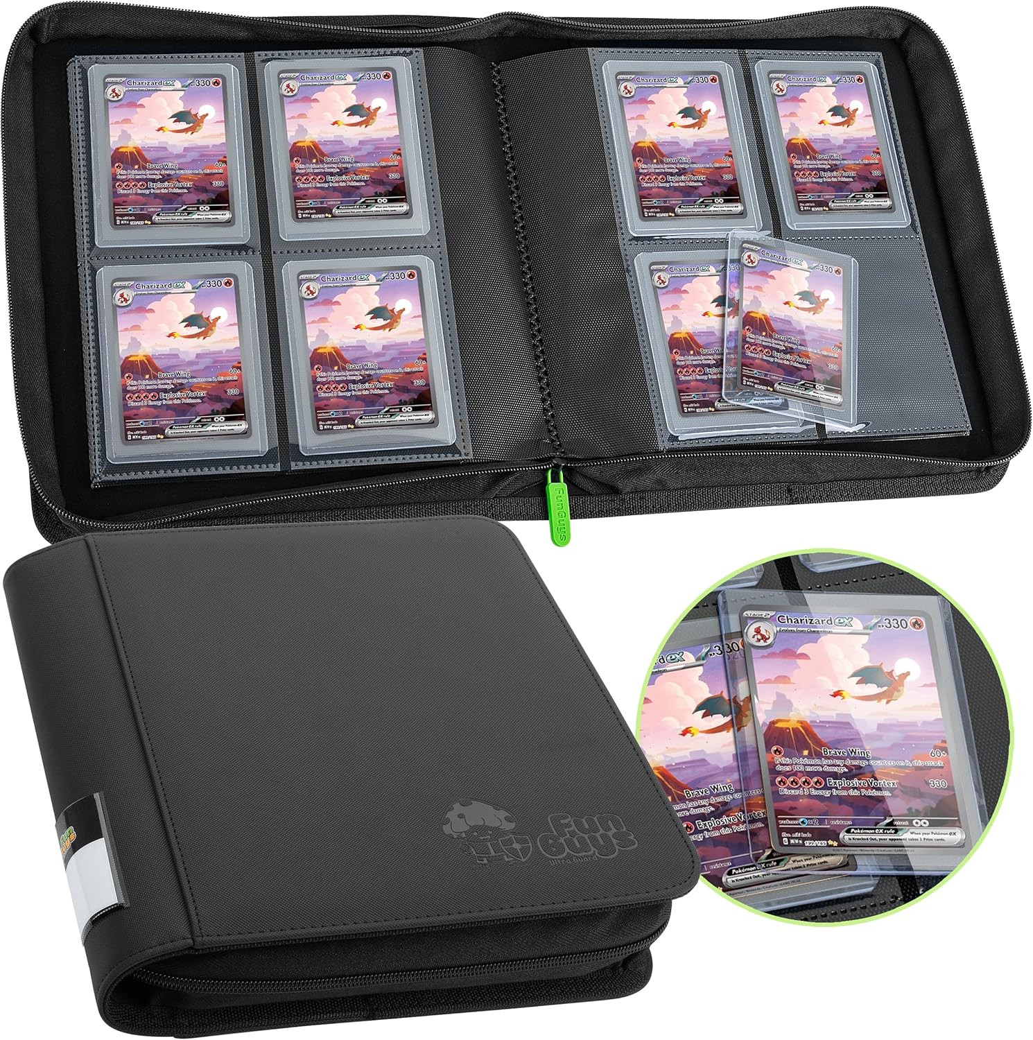 Funguys Toploader Binder, Trading Card Binder Storage,128 4 Pocket Top Loader Po
