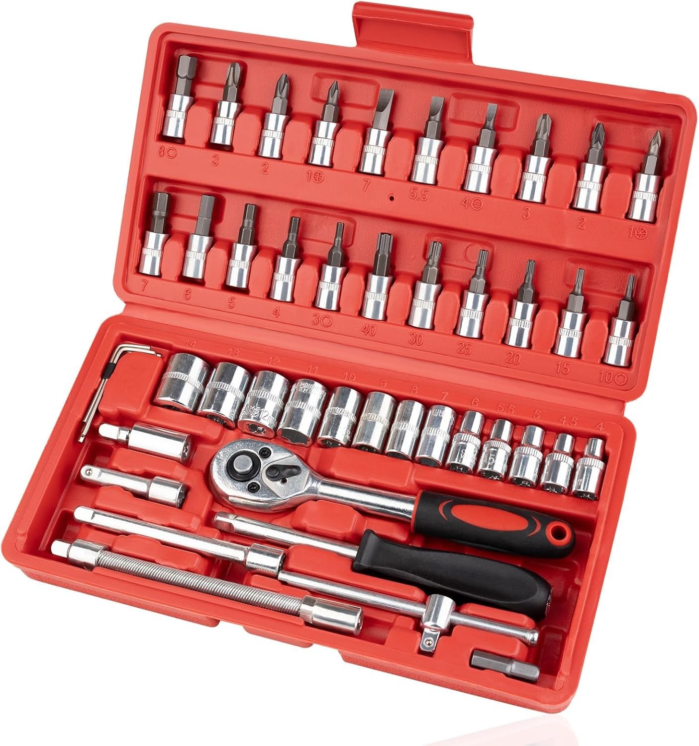46pcs Small Drive Socket Ratchet Wrench Screwdriver Set 1/4 Inch Metric Socket