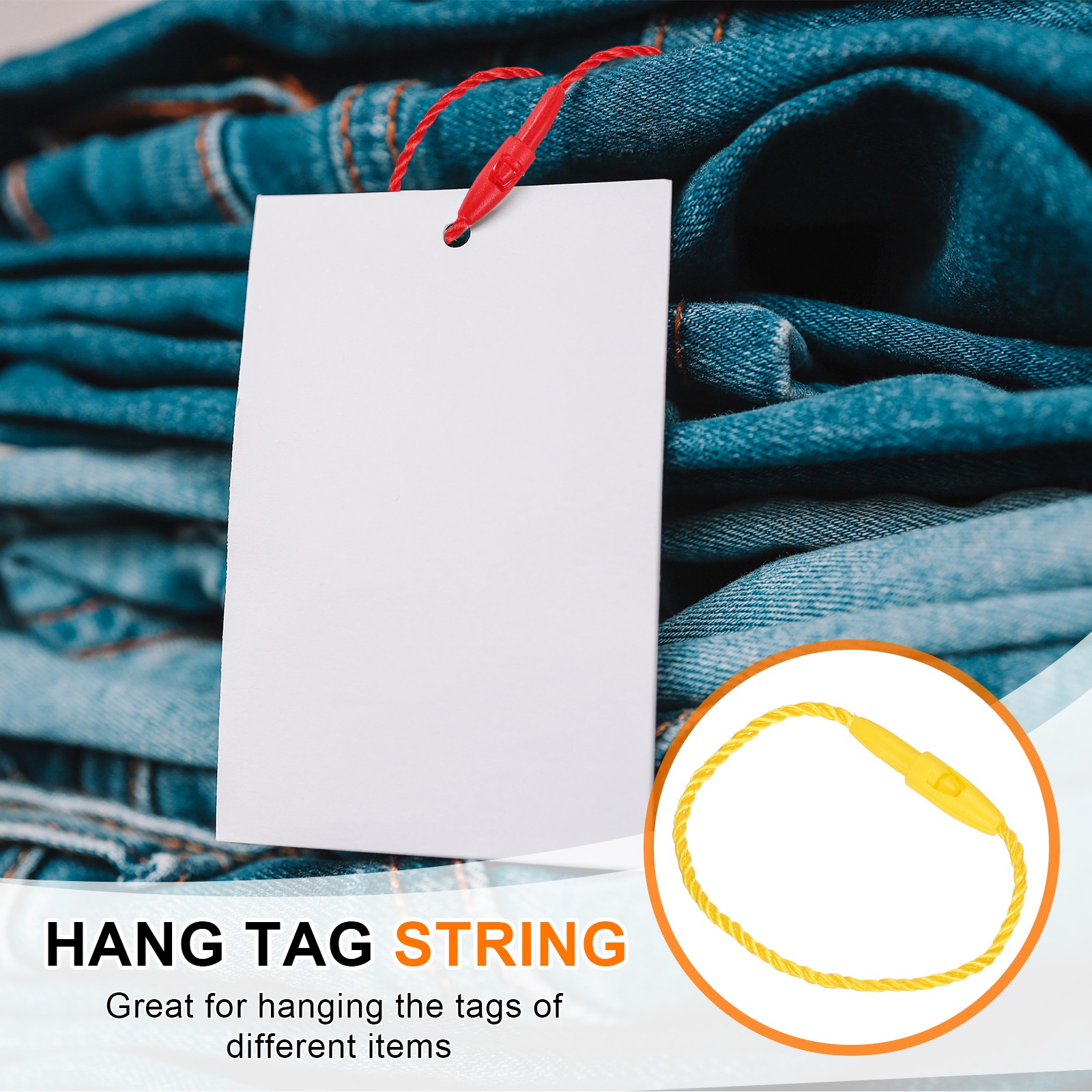 500 Pcs Polyester Hang Tag String 4" Snap Lock Pins Loop Fastener, Yellow