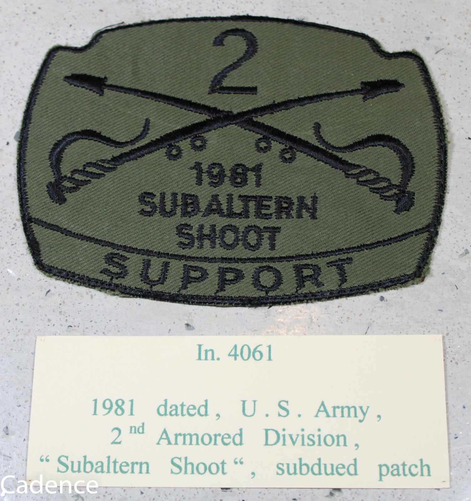 US Vietnam Era 1981 2nd Armored Division Subaltern Shoot Support Patch B527