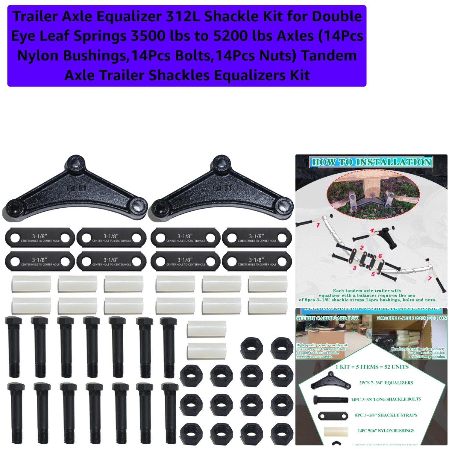 Trailer Axle Equalizer 312L Shackle Kit for Double Eye Leaf Springs 3500 lbs ...