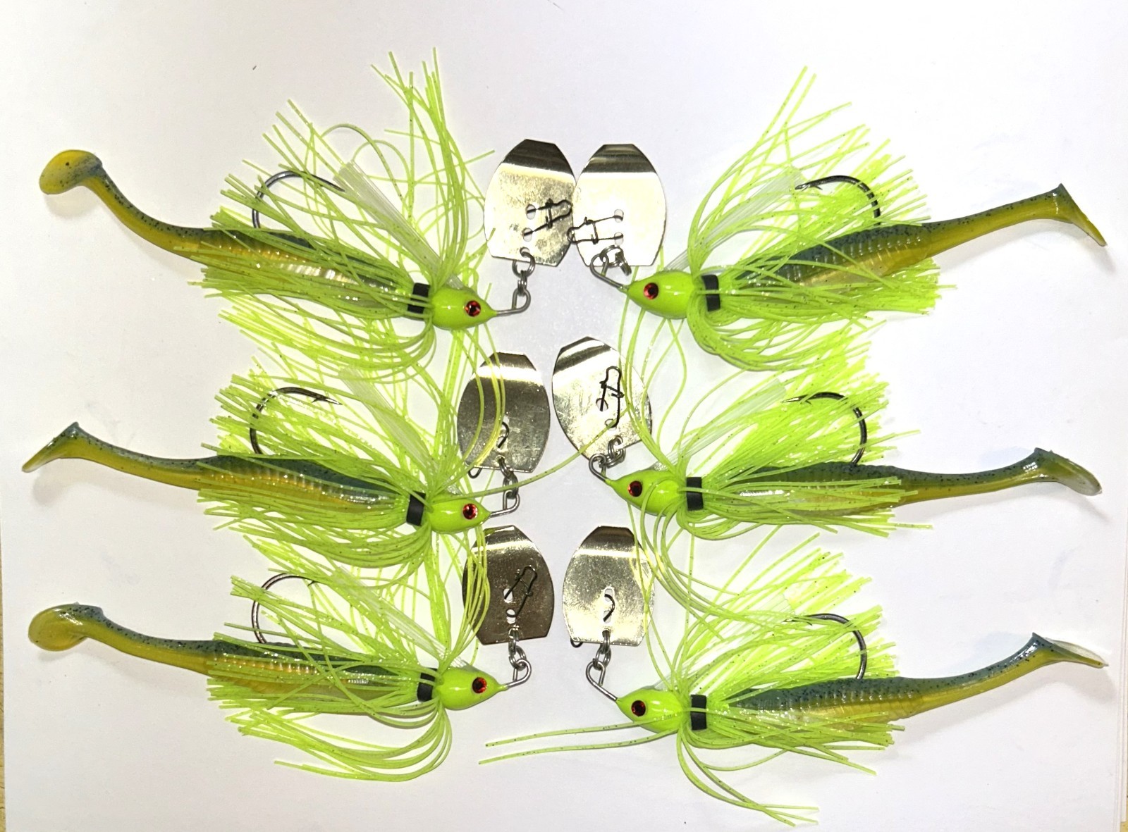 Vibrating Jig   WEEDLESS  Chartreuse    Gold Blades   3 3/8 & 3 1/2 w/Trailer