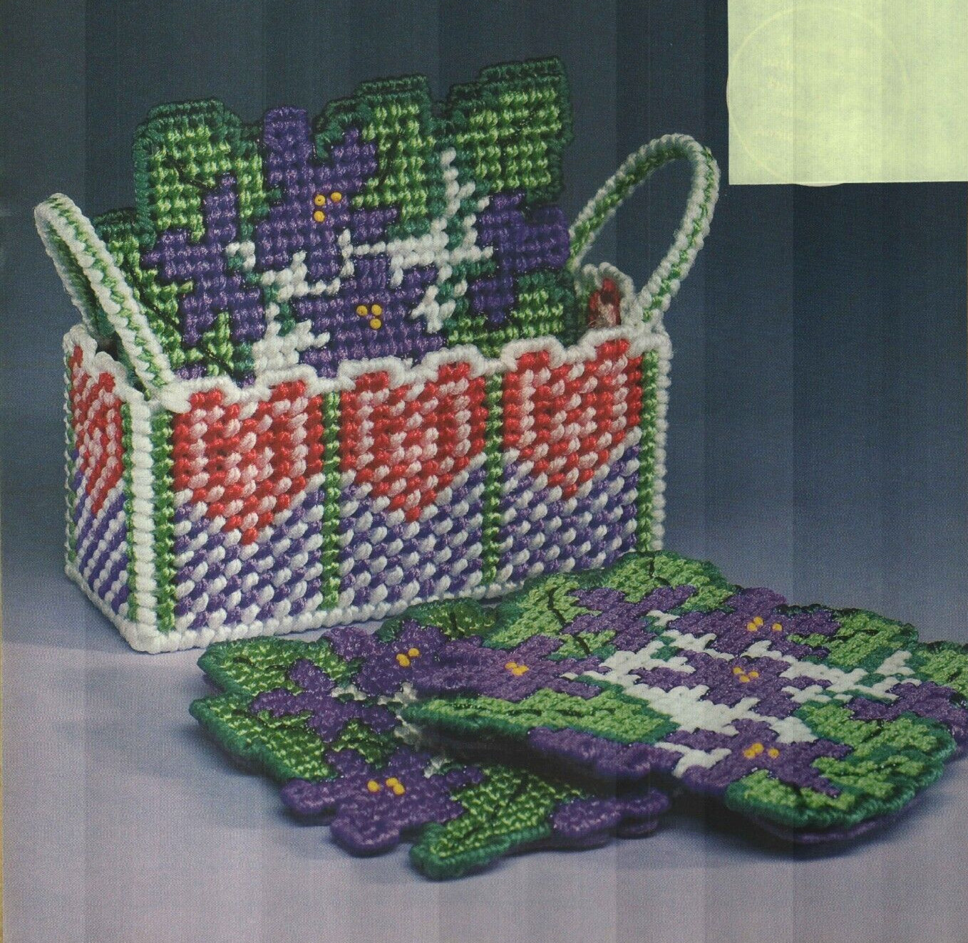 VIOLETS COASTER SET HOME DECOR PLASTIC CANVAS PATTERN INSTRUCTIONS