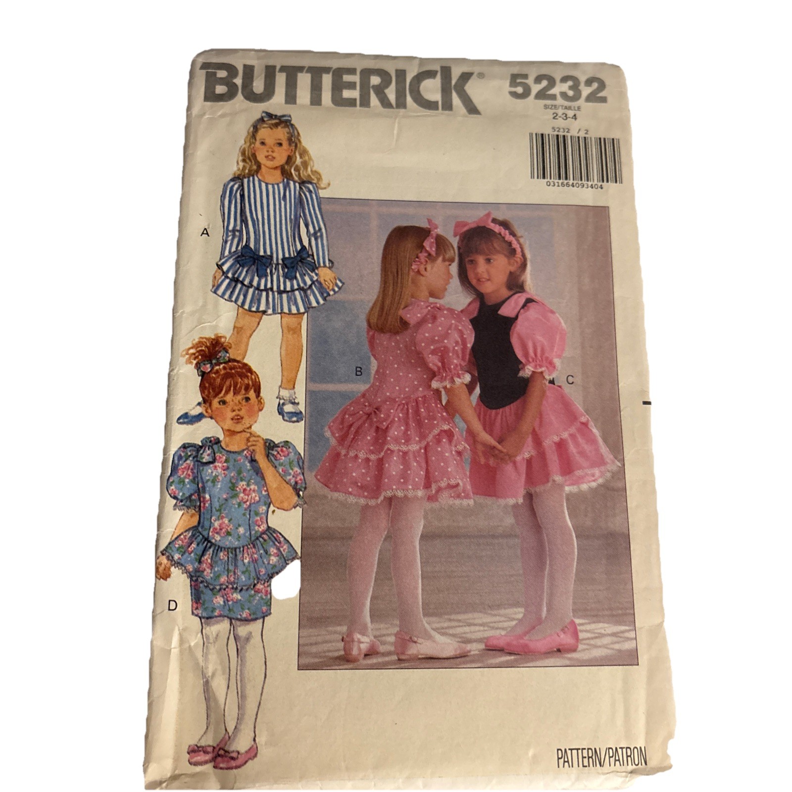 Vintage Butterick Sewing Pattern 5232 Childrens Dress Headband Sizes 2 3 4 Uncut