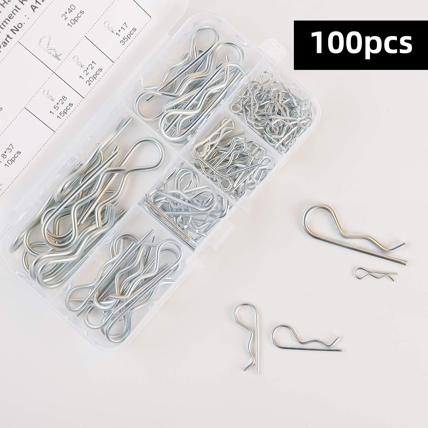 100 Pcs Cotter Pins Assortment Kit, Stainless Steel R Clips Spring Retaining
