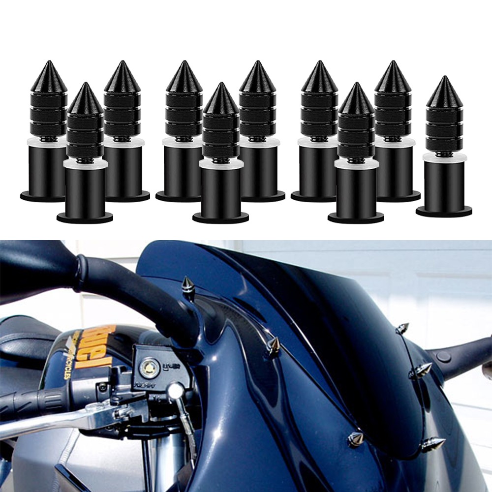 10PCS Windshield Screws Aluminum Spike Motorcycle Windscreen Bolts Kit Black