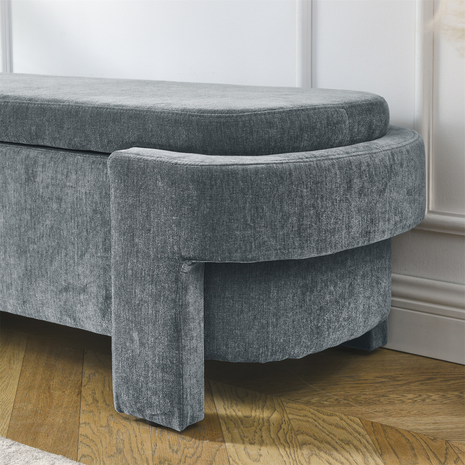 Linen Fabric Upholstered Bench Chair with Large Storage Space Bedroom Entryway