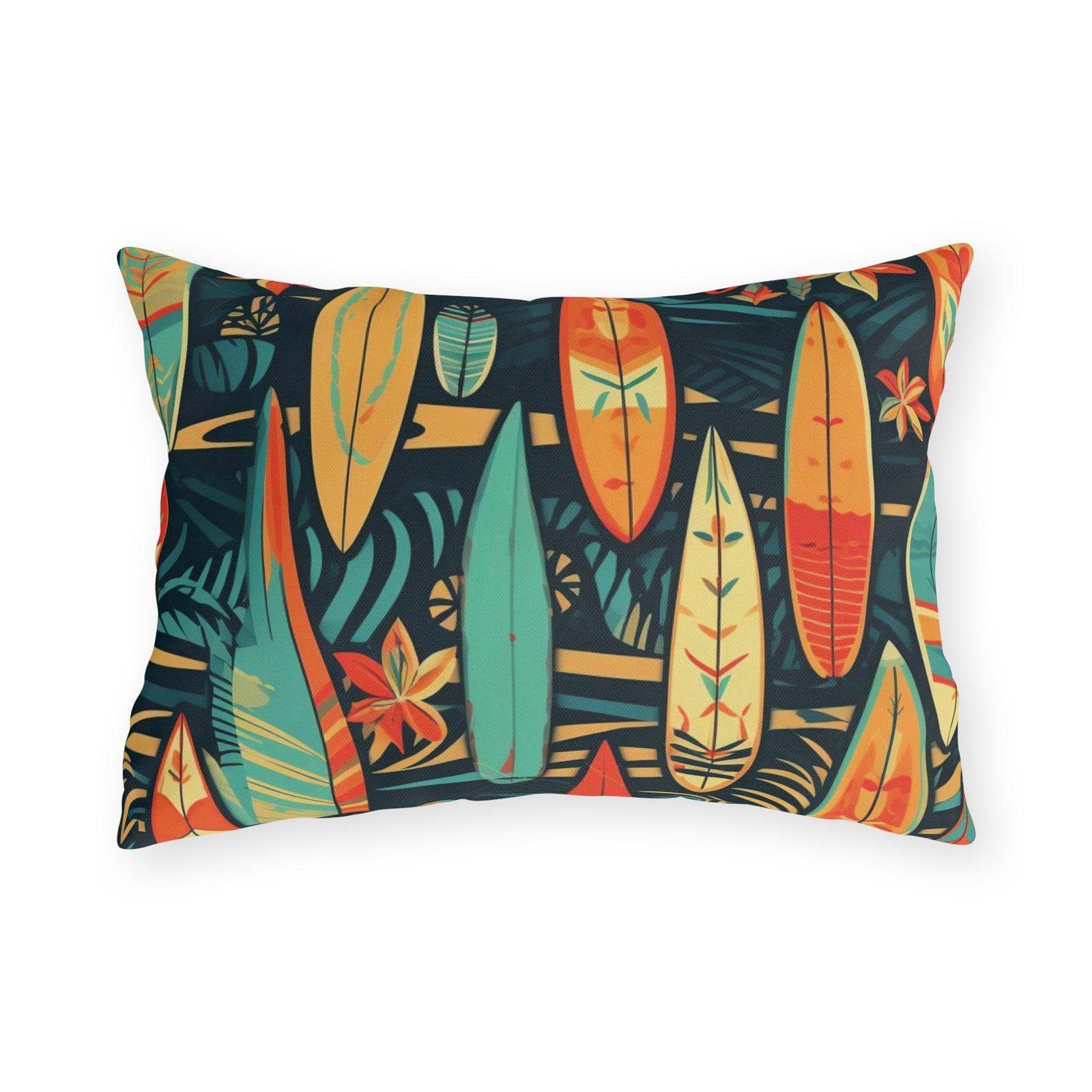 Vintage Hawaii Style Surfboard Design Outdoor Pillow, Garden Decor, Deck Cushion