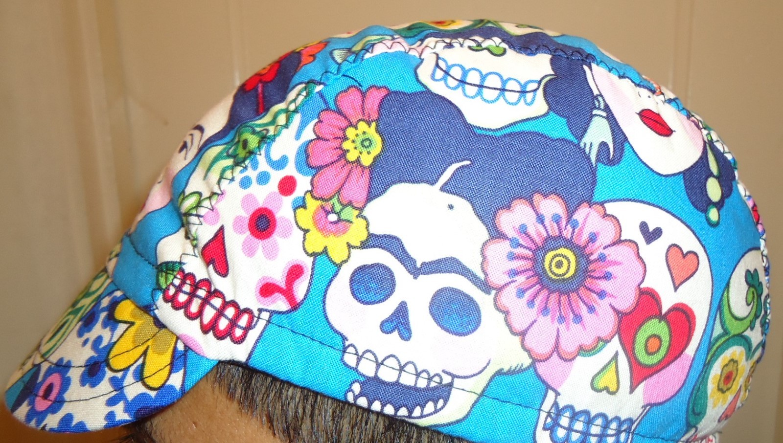 CYCLING CAP ONE SIZE HANDMADE IN USA  DIA DE MUERTOS 100% COTTON