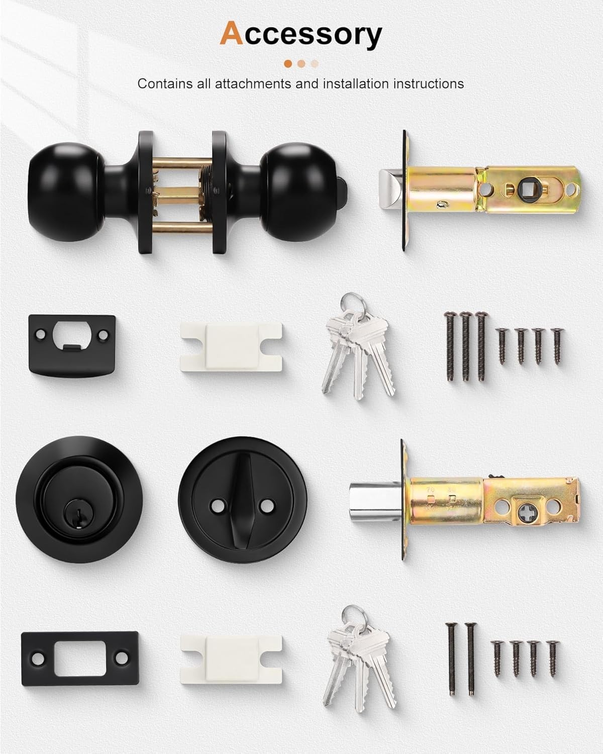 Contemporary Black Keyed Alike Door Knobs and Single Cylinder Deadbolt – 2 Pack