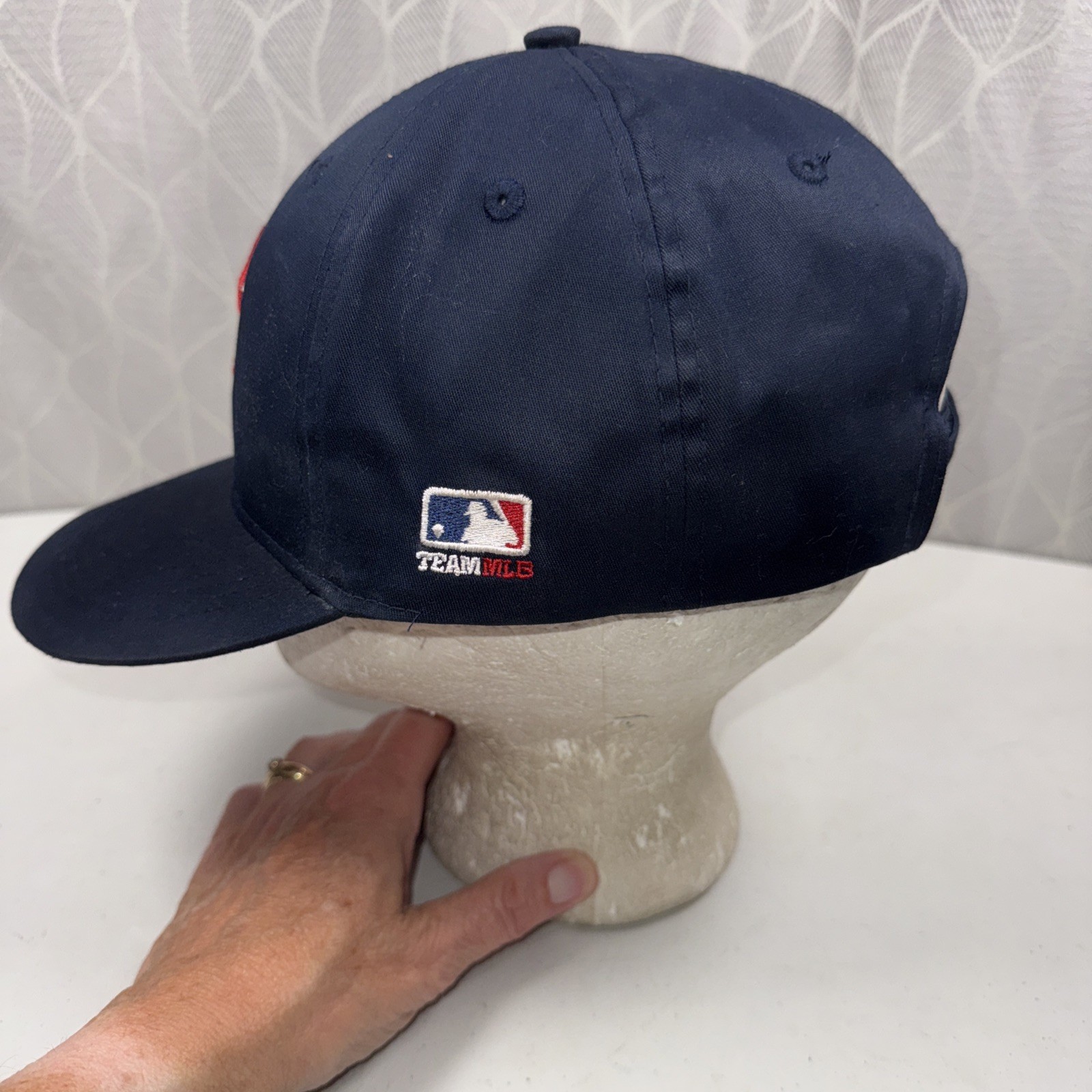 BOSTON Red Sox lite wt Navy Cotton Hat Cap w Script Red B Hook Loop MLB Team