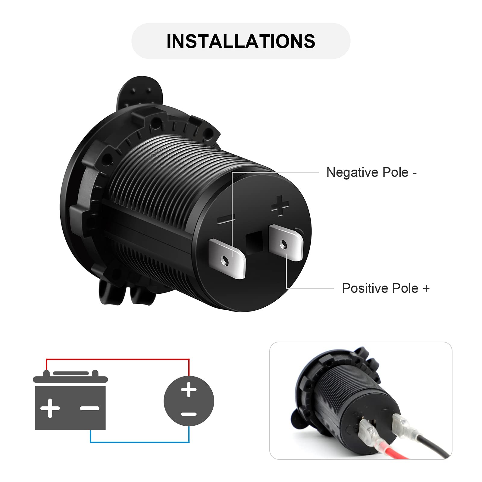 Cigarette Lighter Socket Car Marine Motorcycle ATV RV Black