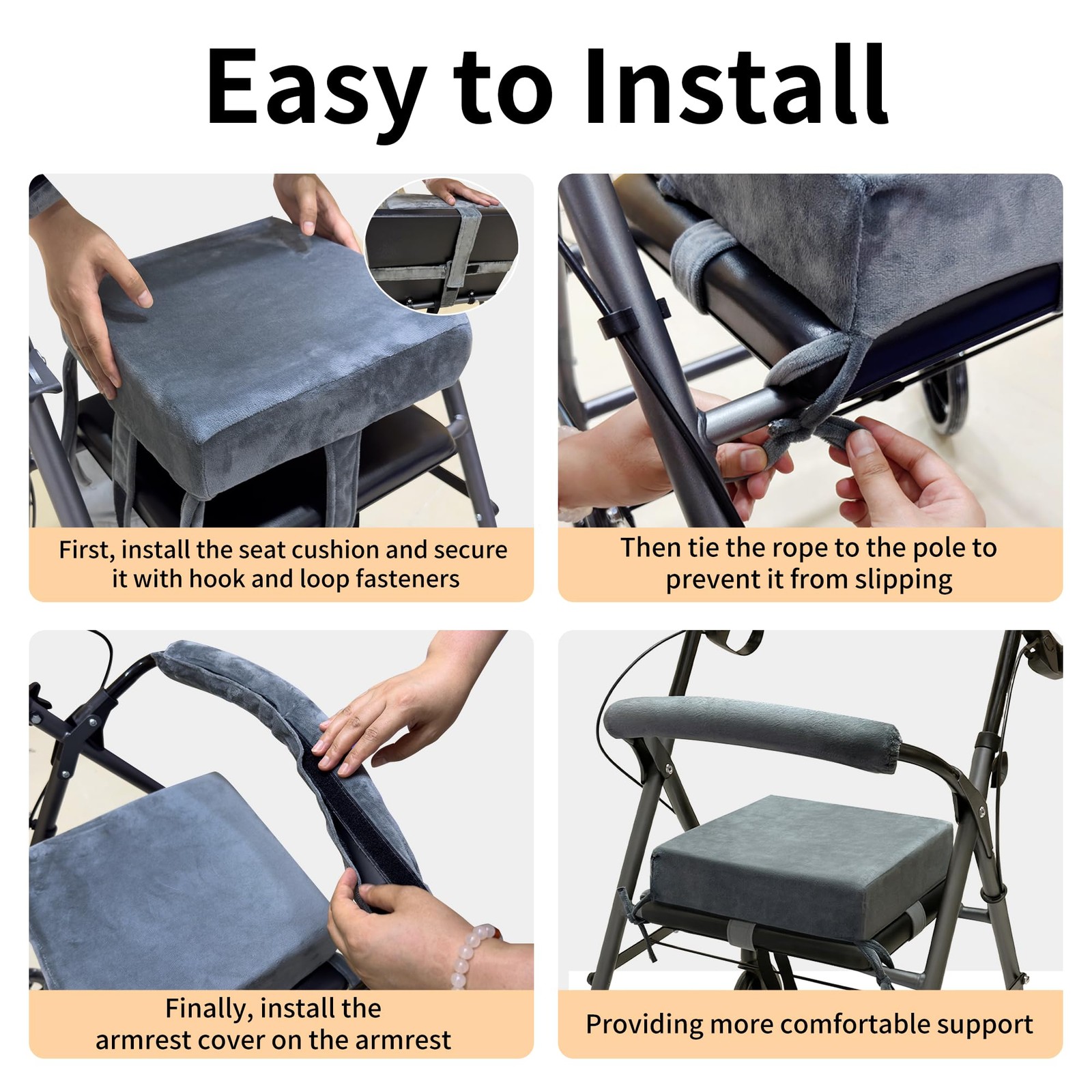 Walker Seat Cushion for Seniors – Memory Foam Rollator Accessory with Backres...