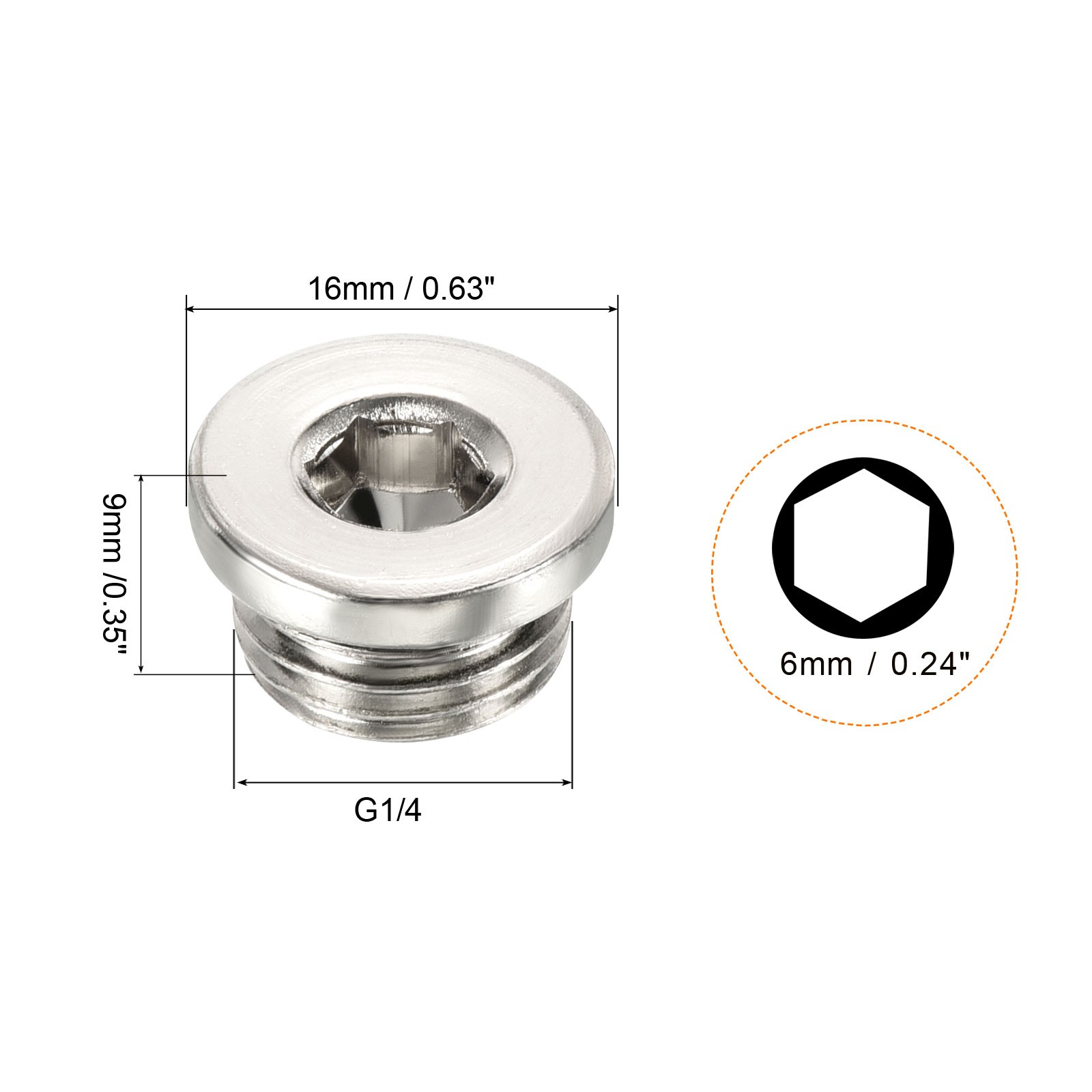 G1/4 Hex Head Pipe Fitting Plug, 6 Pack Male Thread 45# Steel Plug