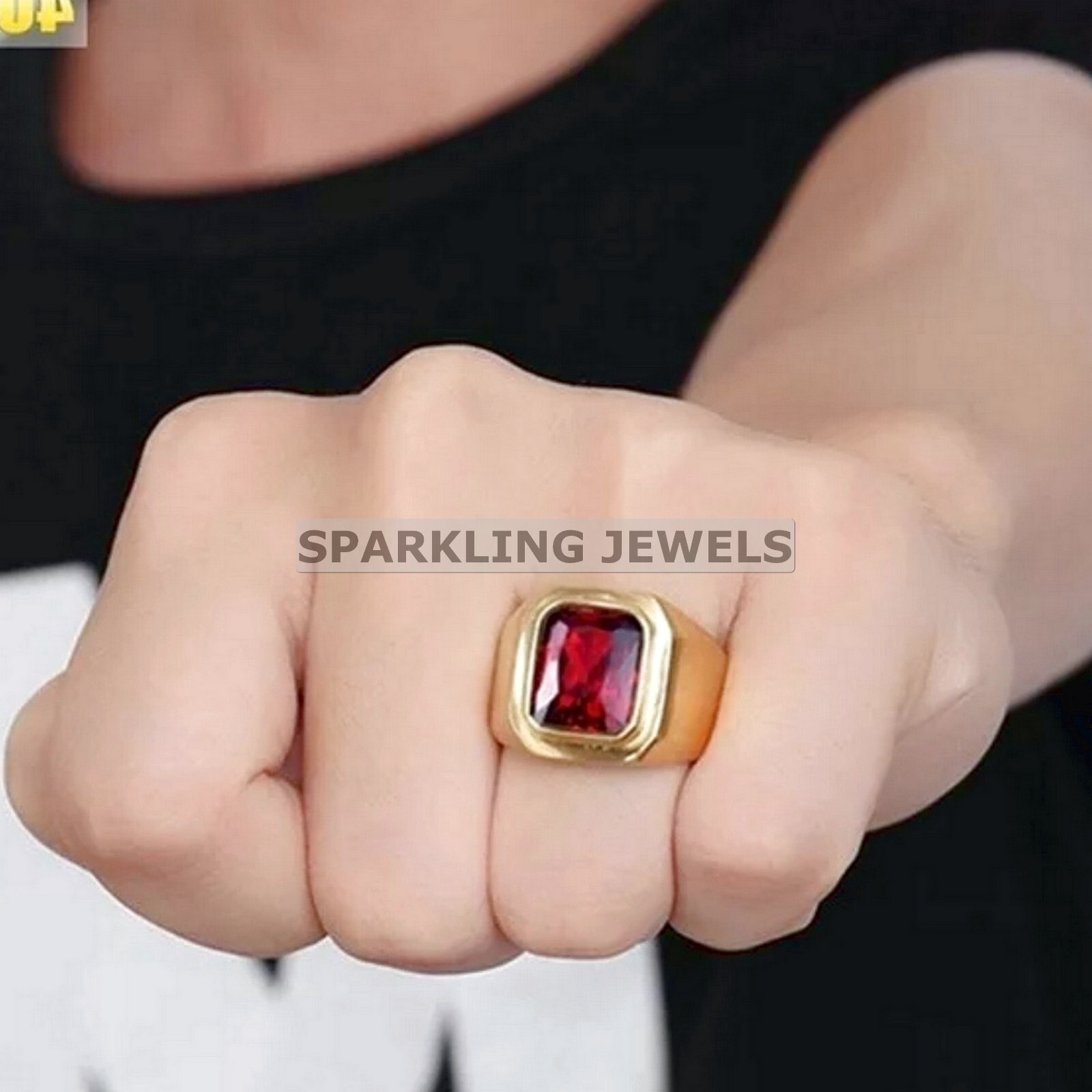 Flawless Garnet Cushion Cut With 14K Solid Gold Ring For Men #C237