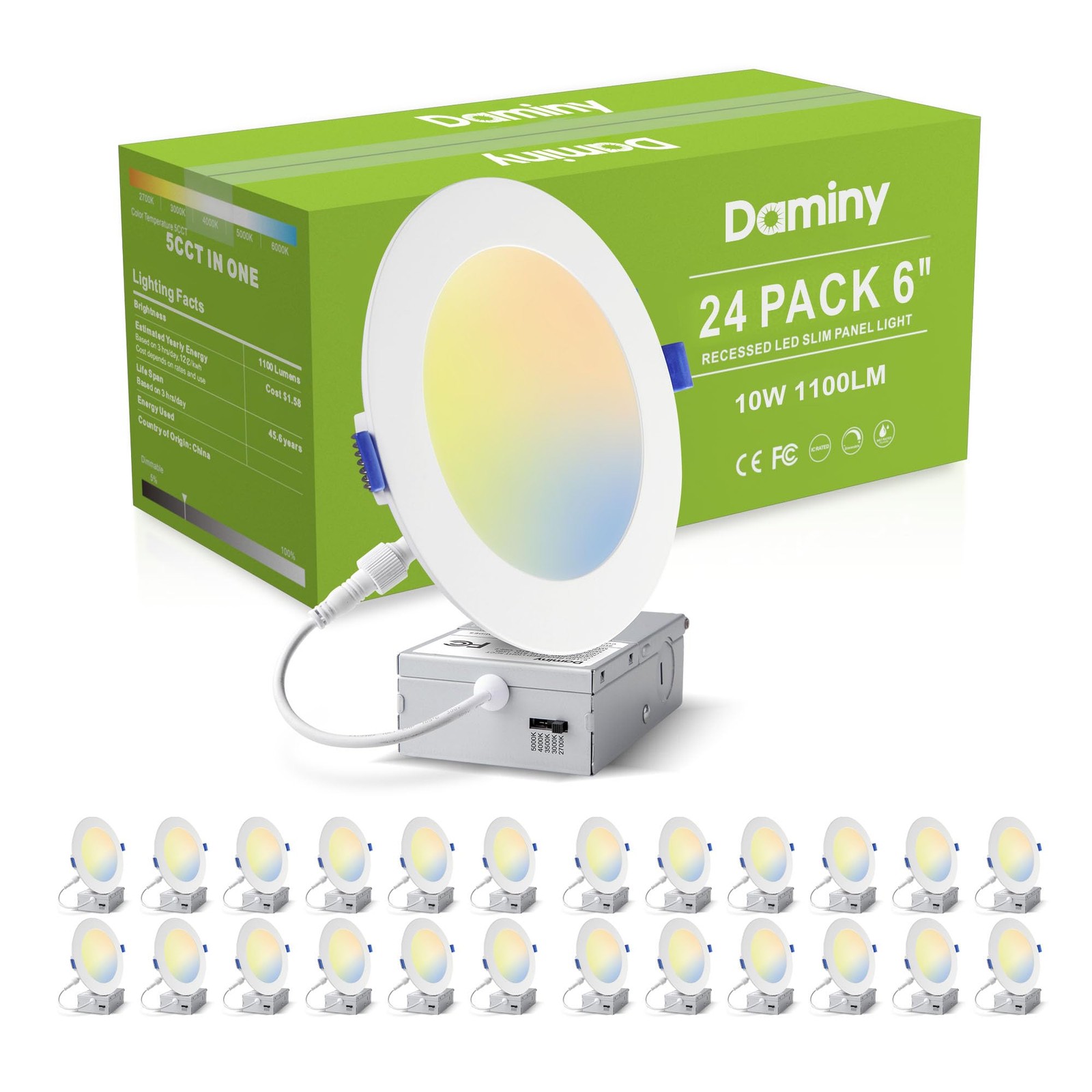 DAMINY 24 Pack 6 Inch LED Recessed Lighting with 6 Inch, 24PACK-WHITE