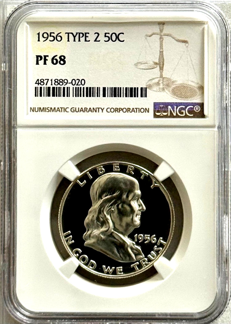 1956 PROOF FRANKLIN, NGC PR68, NO HAZE, SPOTS OR TONING, LIGHT FROST OBVERSE