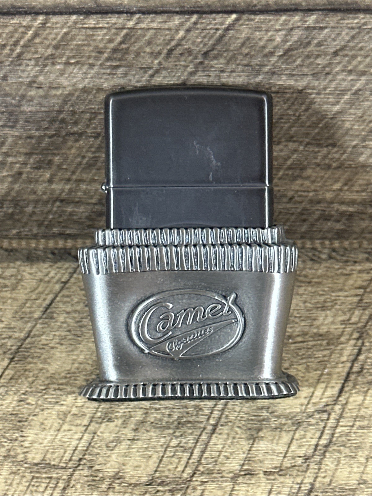 Zippo 1997 Camel Pewter Table Lighter Holder Set w Zippo Camel Lighter