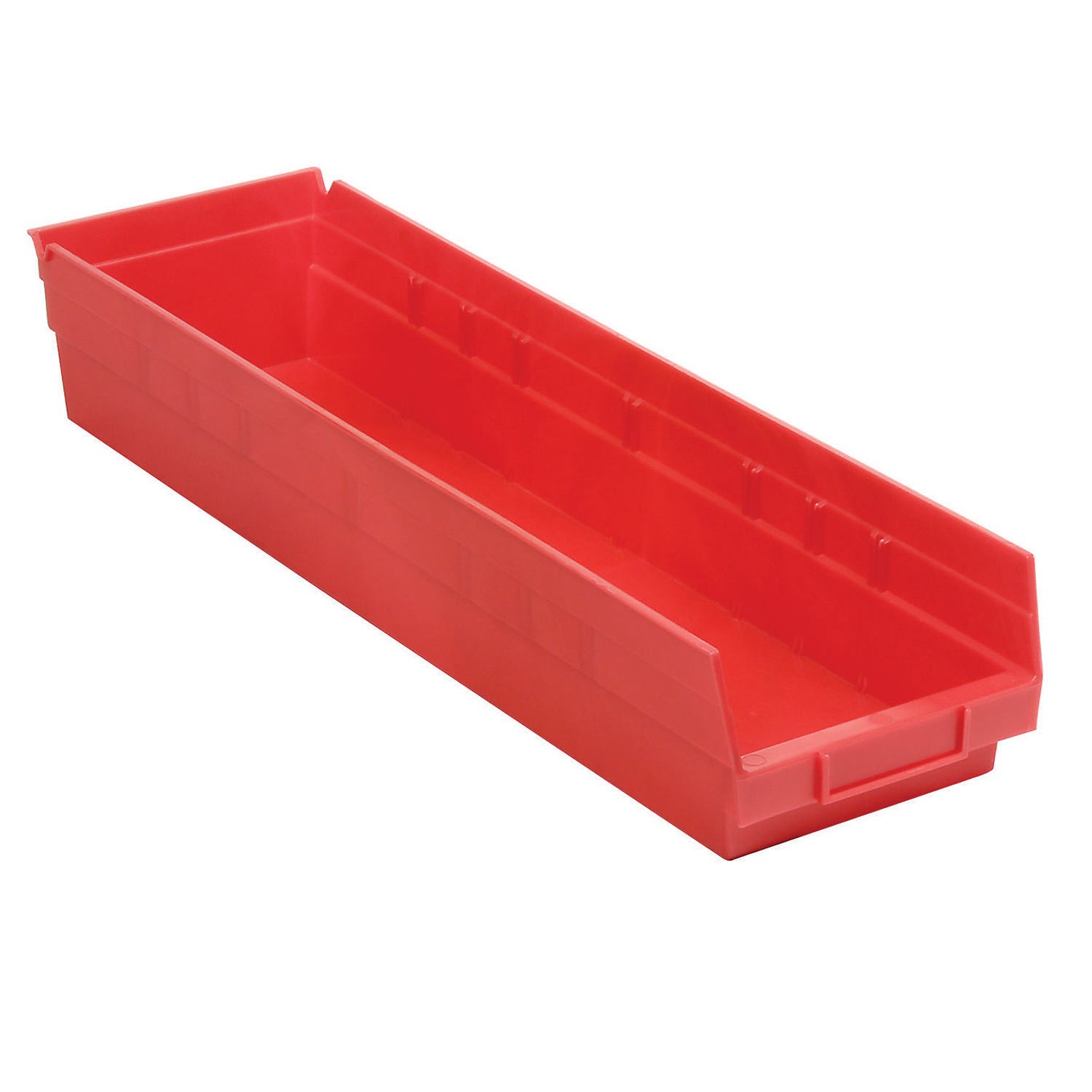 Plastic Shelf Bin Nestable 6-5/8"W x 23-5/8" D x 4"H Red Lot of 6