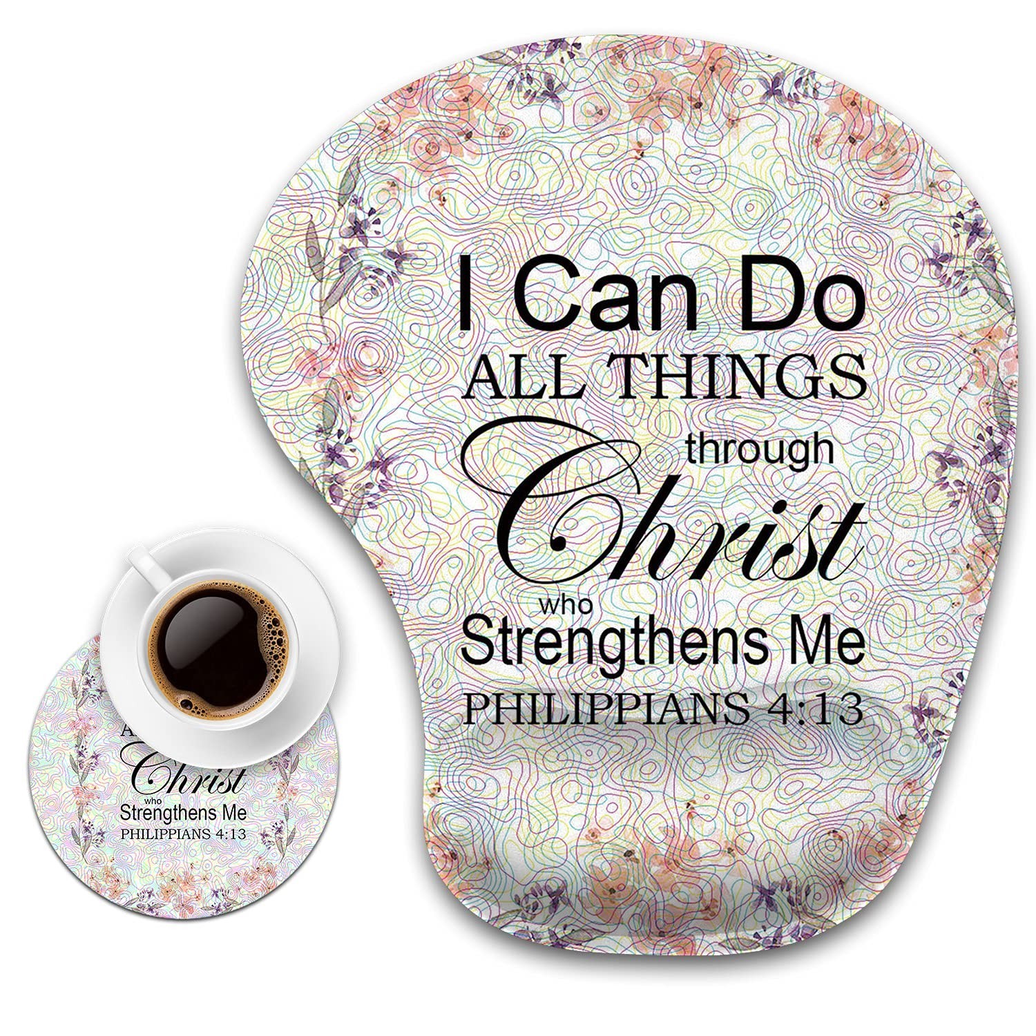 MAKIEE Ergonomic Mouse Pad with Wrist Support and Coaster, Bible Verse Quotes...