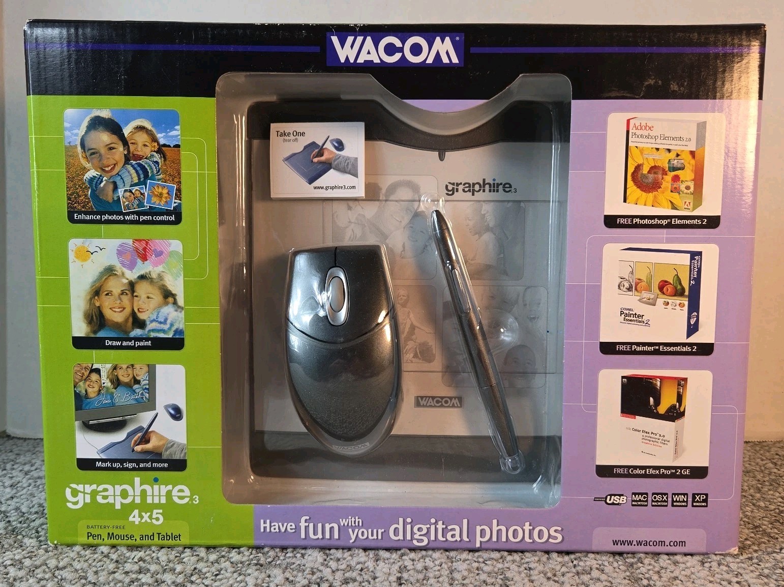 Wacom Graphire3 4x5 USB Tablet,Pen, Mouse & Software Bundle CTE430GR New Sealed