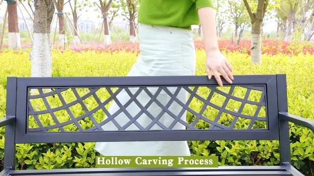 Outdoor Garden Bench - Iron Steel Frame Patio Seating with Mesh Pattern & Armres