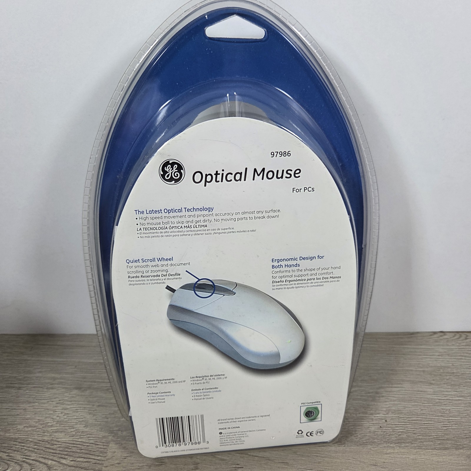 New GE Optical Mouse Wired Model 97986, Grey Ergonomic Quiet, Scroll Wheel