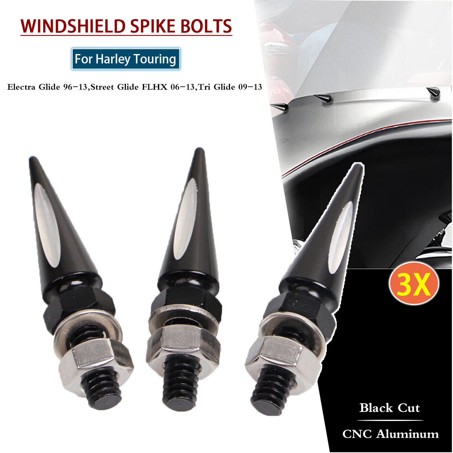 CNC Cut Windshield Spike Bolts Screws For Harley Tri Street Glide Classic FLHTC