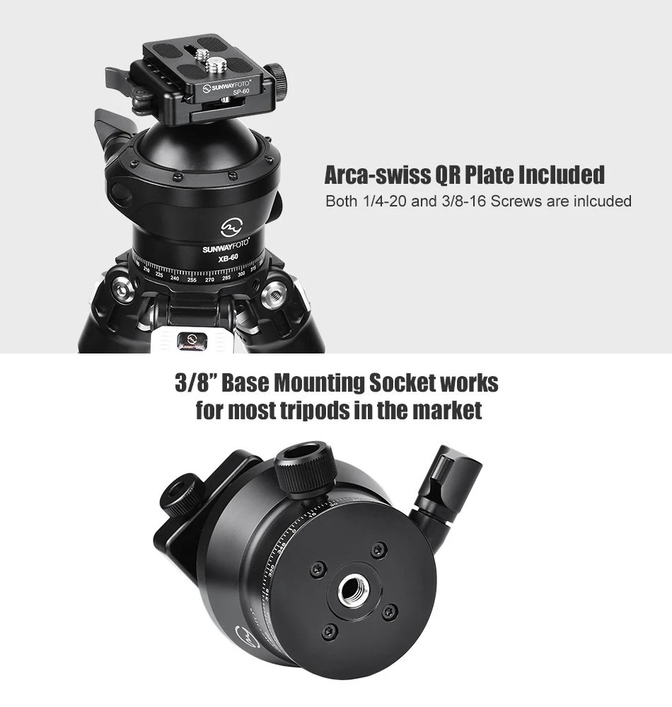 SUNWAYFOTO XB-60 60mm Low Profile Tripod Ball Head Picatinny / Arca Lever Clamp