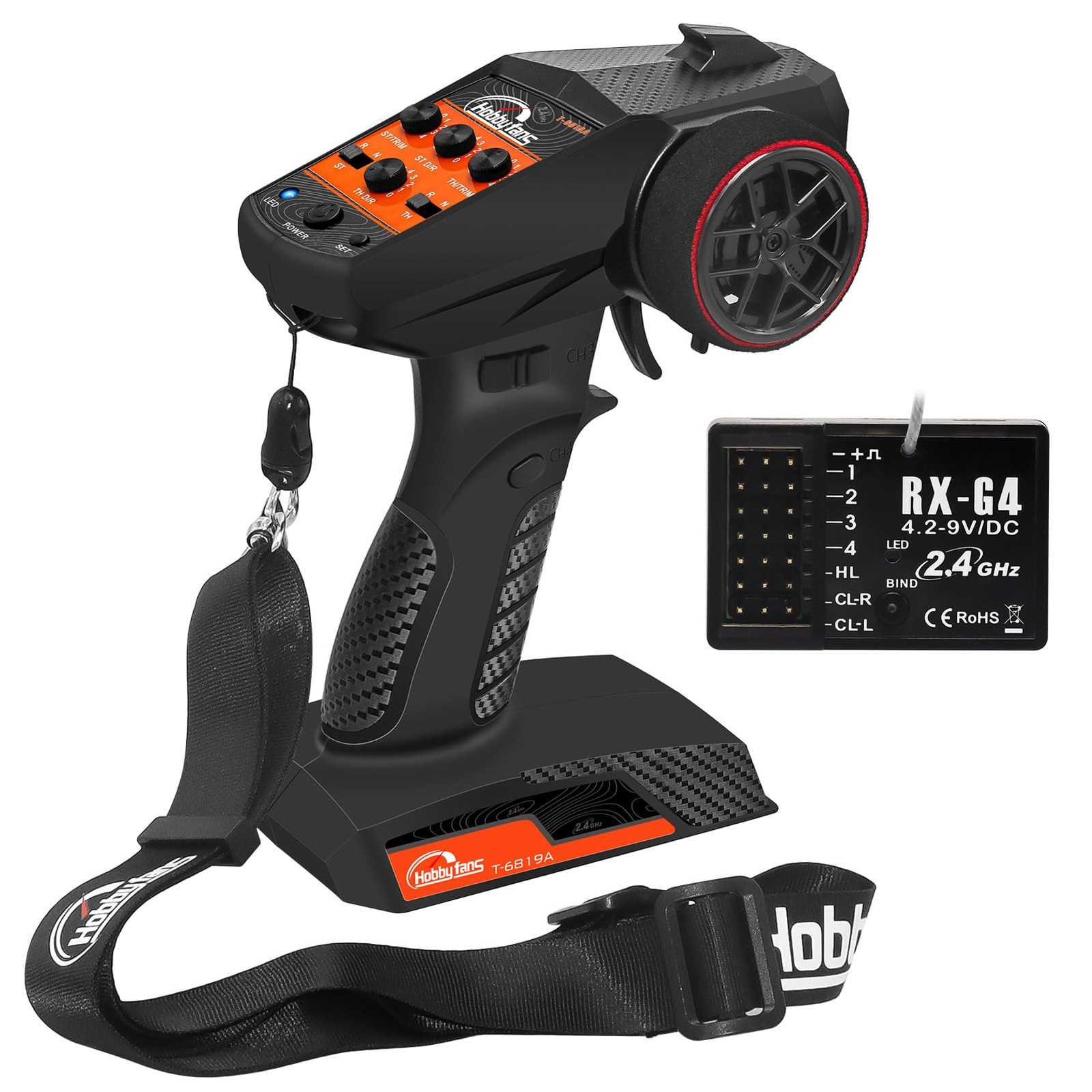 Hobby Fans RC Radio System 4CH 2.4G RC Transmitter with Receiver and Lanyard ...