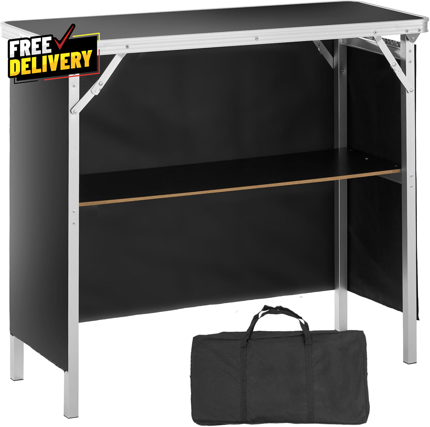 Folding Portable Bar Table Tradeshow Podium w/Case Shelf Skirt 38"