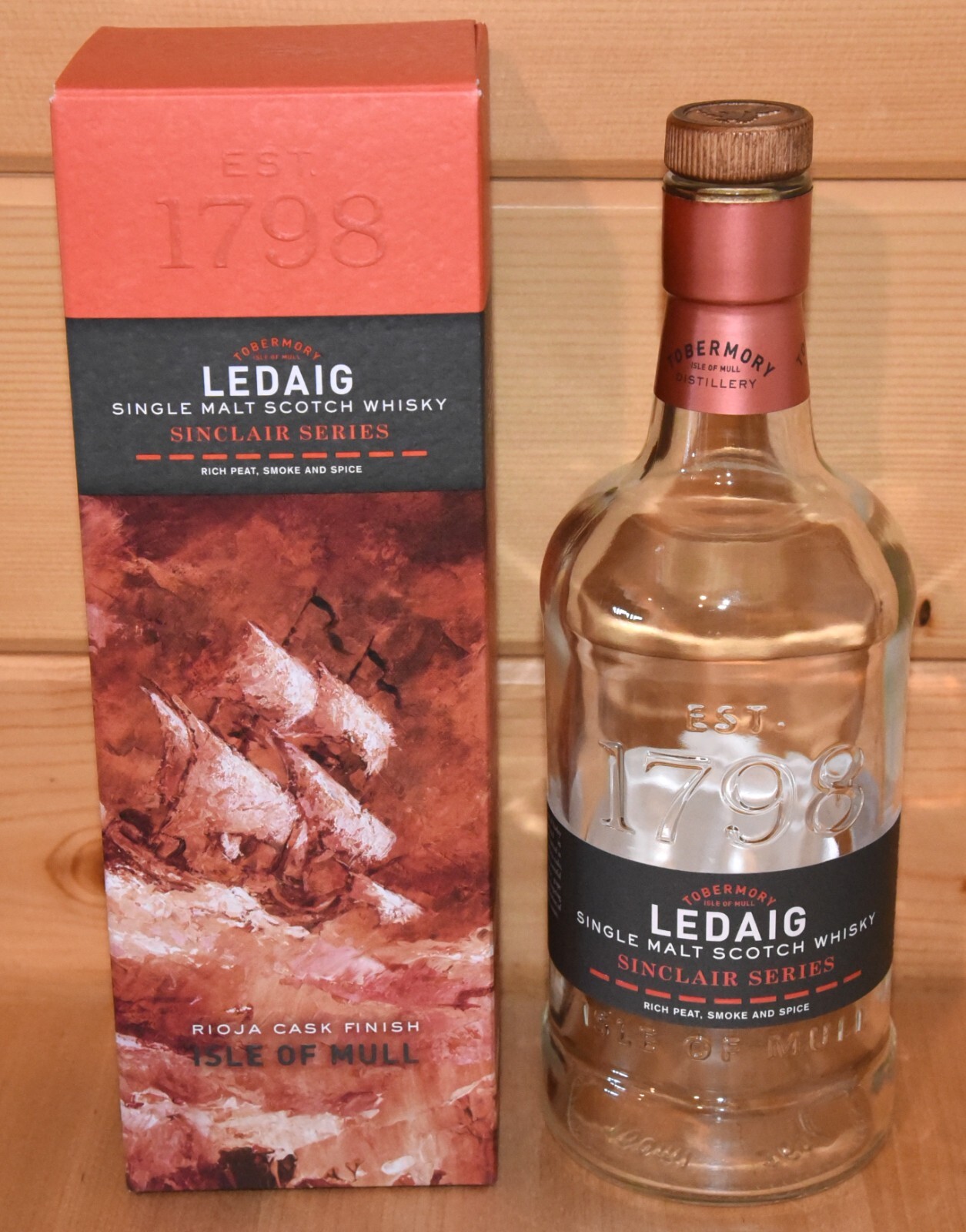 Ledaig Single Malt Isle of Mull Scotch Bottle -Empty 700 ml  Cork Stopper & Box