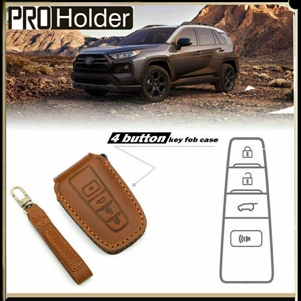 3W 4 Buttons key Fob Cover Case for Toyota RAV4 2019-2021 Genuine Leather Remote