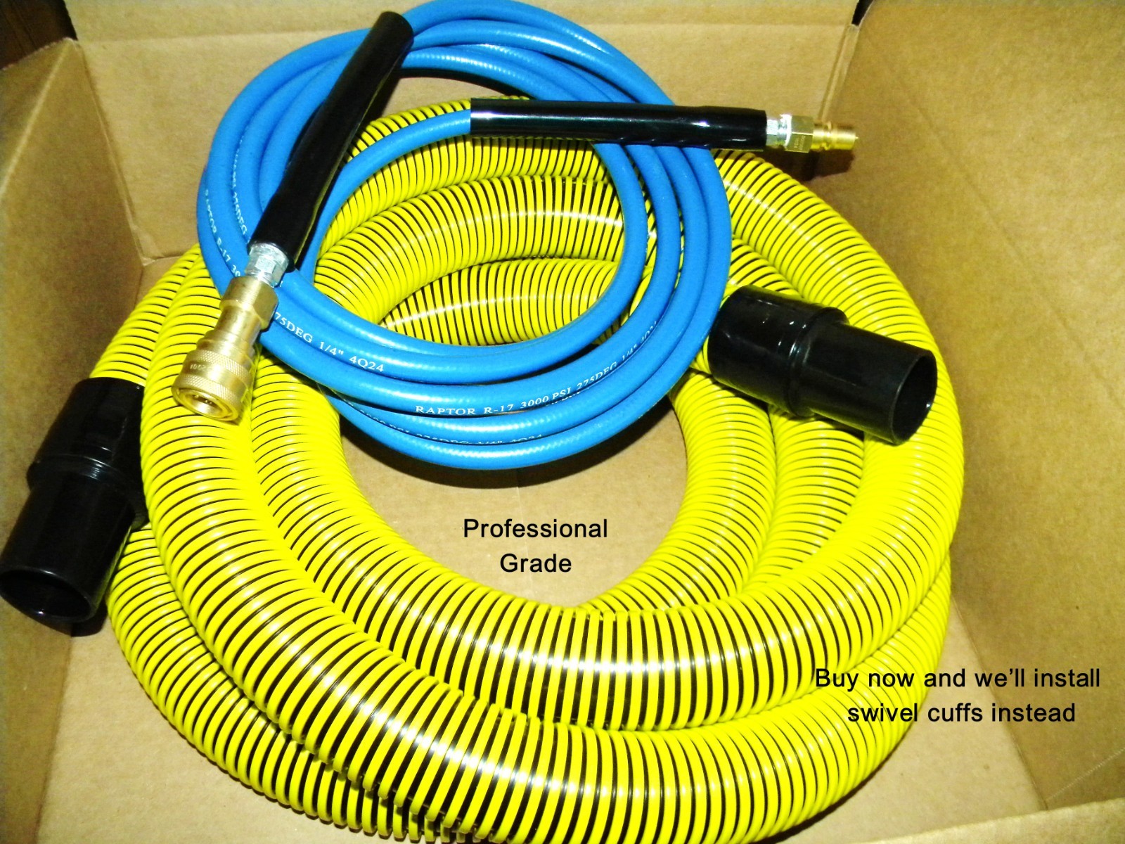 Carpet cleaning Quality15ft Vacuum Solution Hoses W/QD YL/BL