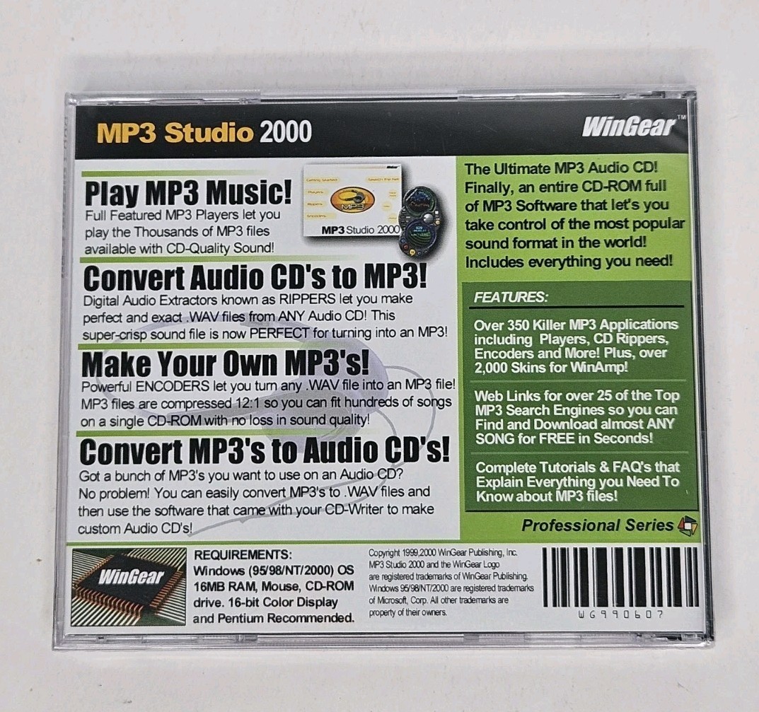 WinGear MP3Studio 2000 CD-ROM Windows 95/98/NT NEW SEALED