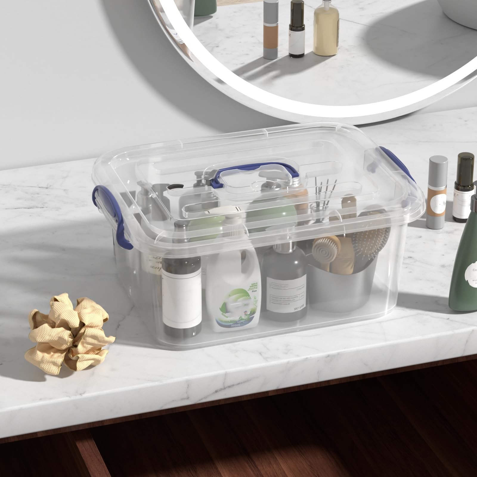 2 PCS 8 Quart Clear Plastic Latching Boxes Handles Storage Tote Lids Organizer