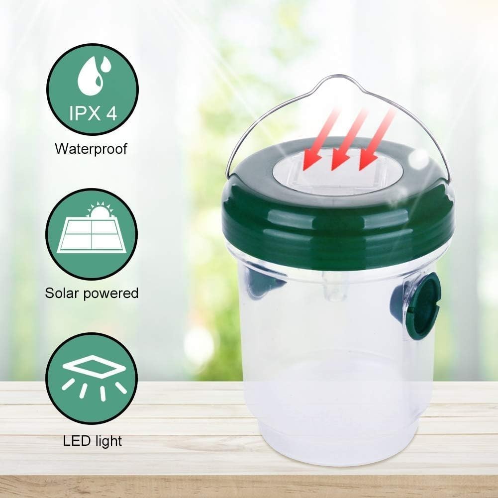 2 Pack Solar-Powered Wasp and Yellow Jacket Traps with UV Light - Durable Design