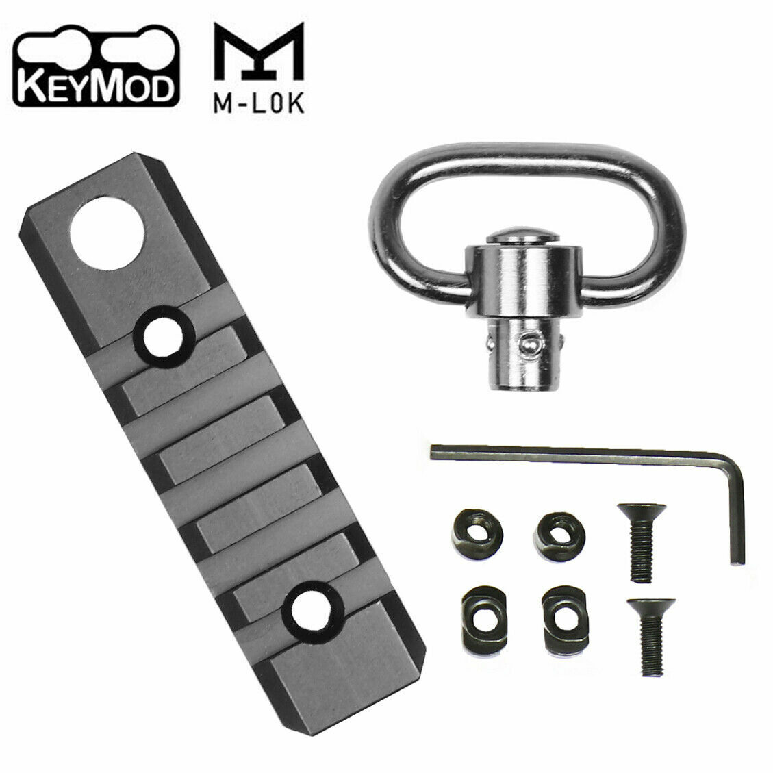 5 Slot KeyMod M-LOK Picatinny Rail Section & QD Push Button Sling Stud Swivel