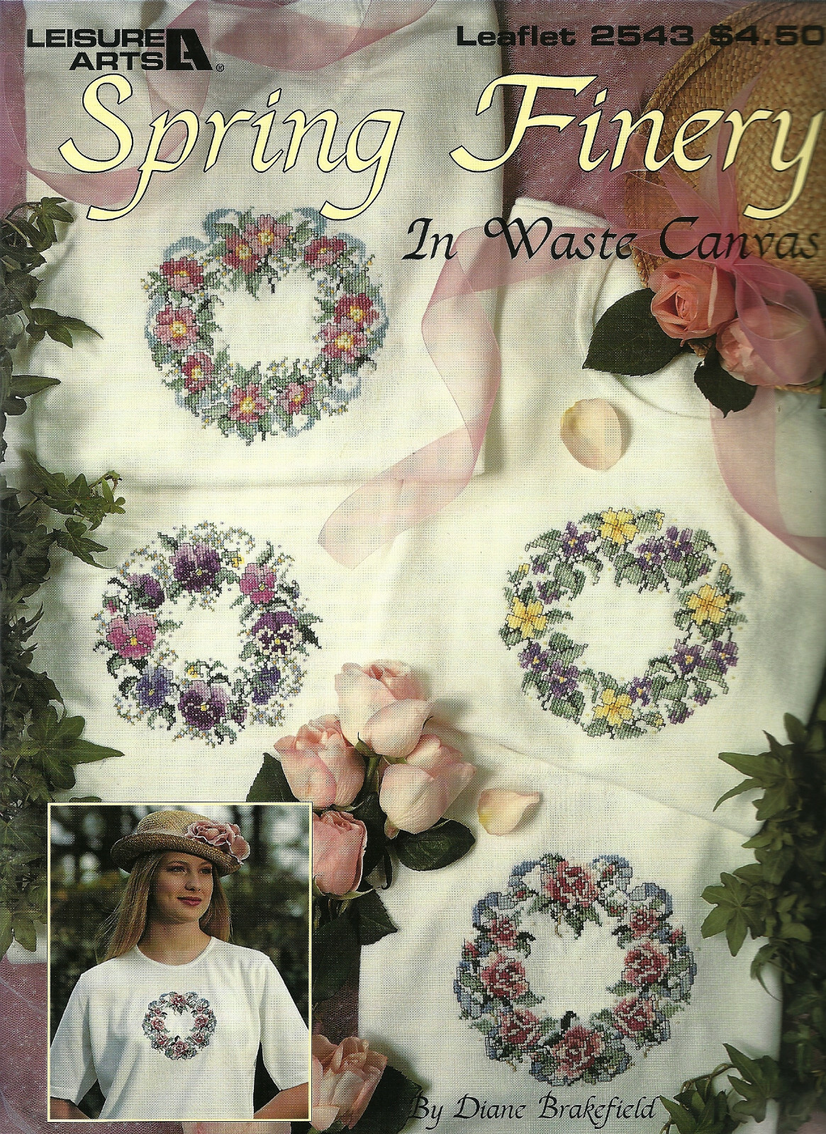 Spring Finery Waste Canvas Cross Stitch Pattern Leaflet Pansy Roses Violet
