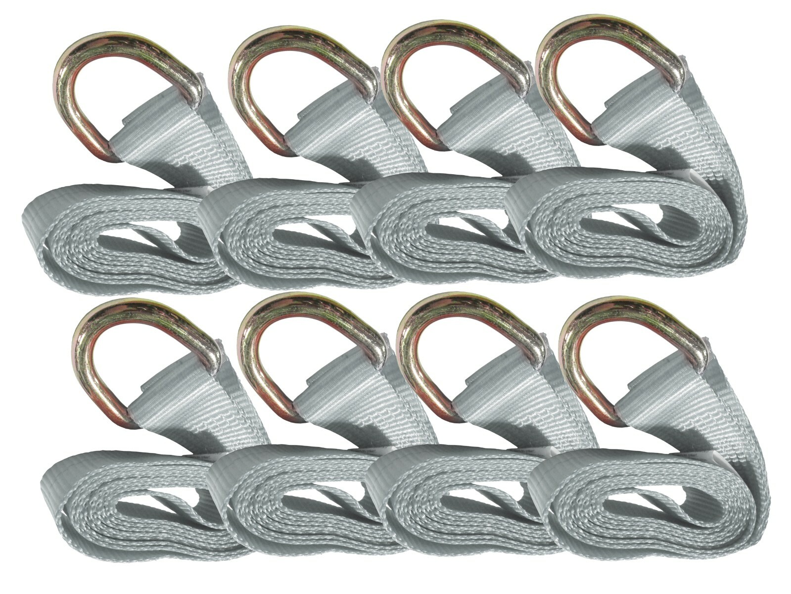 10 ft Silver Lasso Strap Tie Down w/ Ring Keeper 8 pack Wheel Lift Tire Tow