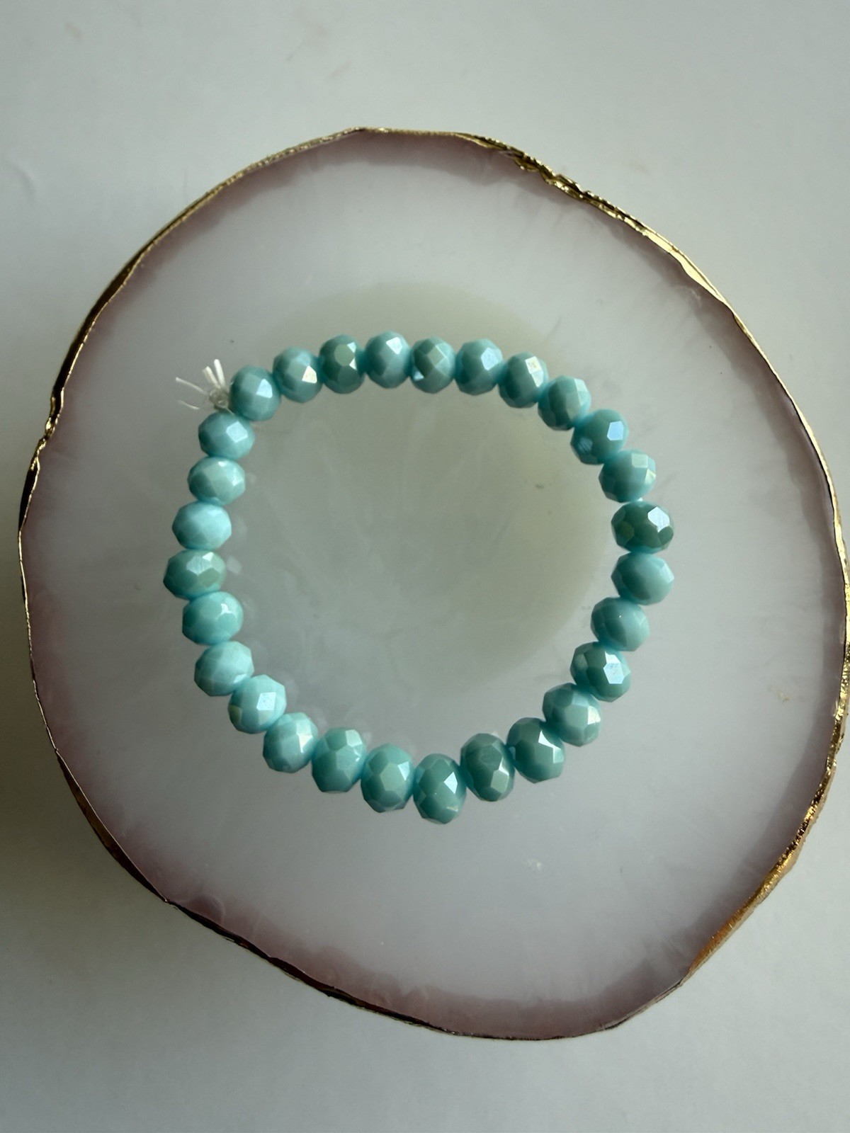 Handmade Teal Blue Stretchy Bracelet with Plastic and Acrylic Beads - Small