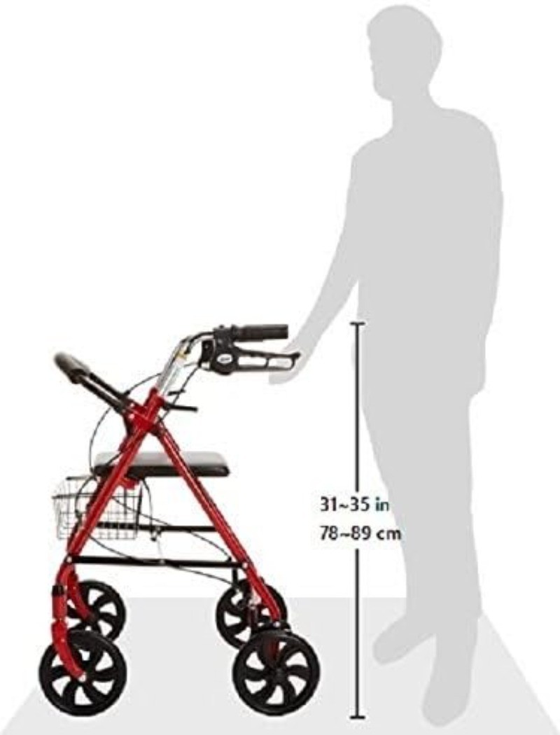 Height Adjustable Rollator Walker with Seat Foldable Rollator w/7.5" Wheels