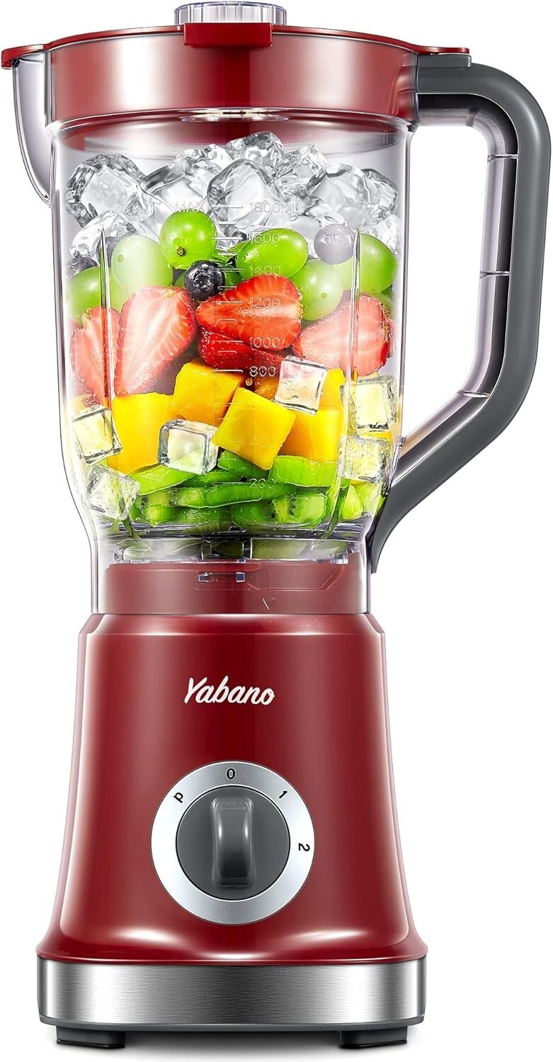 Yabano 60 oz Red Food Blender with Removable Blade, High-Speed
